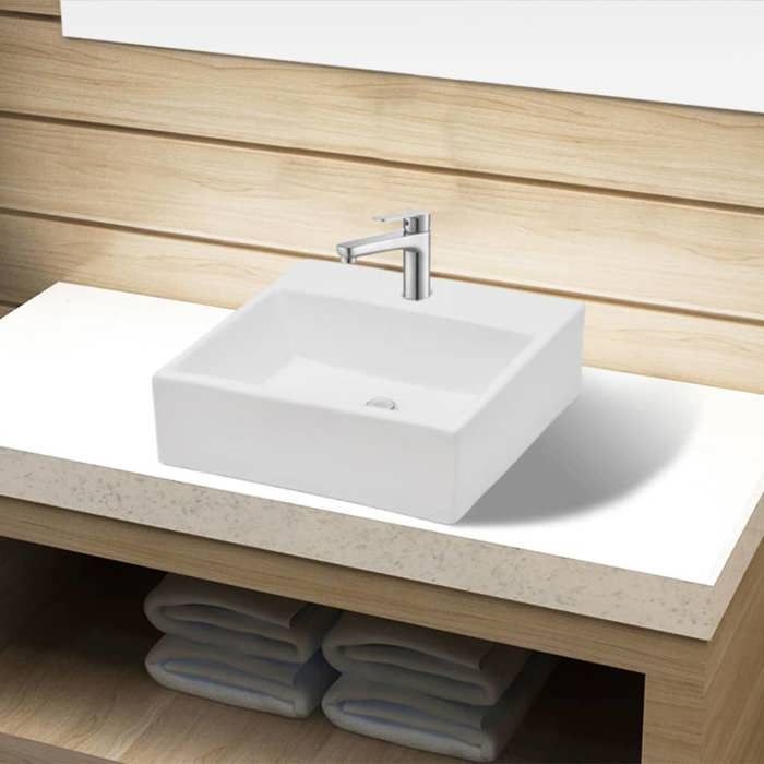 vidaXL Square Washbasin with Tap Hole, White Ceramic Toilet Hand Basin Sink 141940