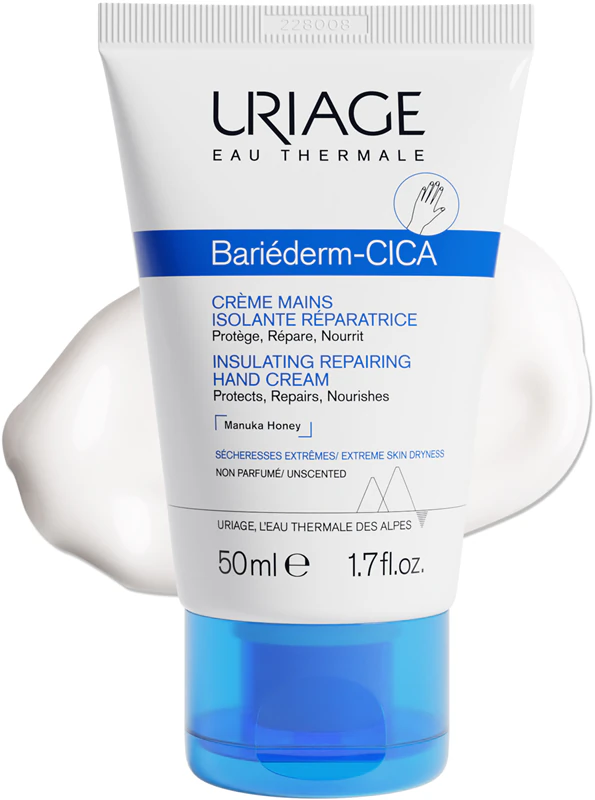 Uriage Bariéderm Cica Insulating Repairing Hand Cream, een beschermende en regenererende handcrème.