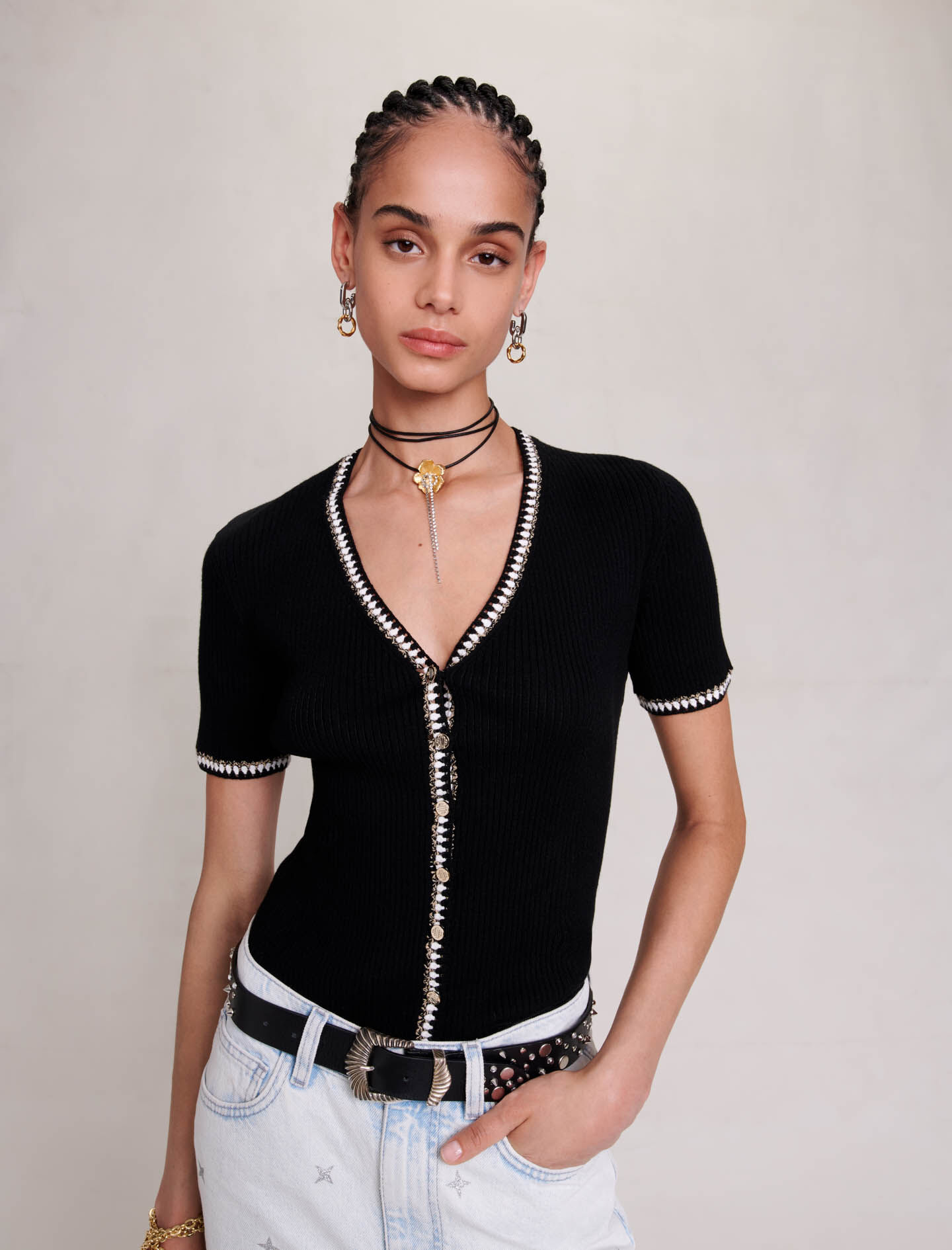 Pulover tricotat mulat - Negru