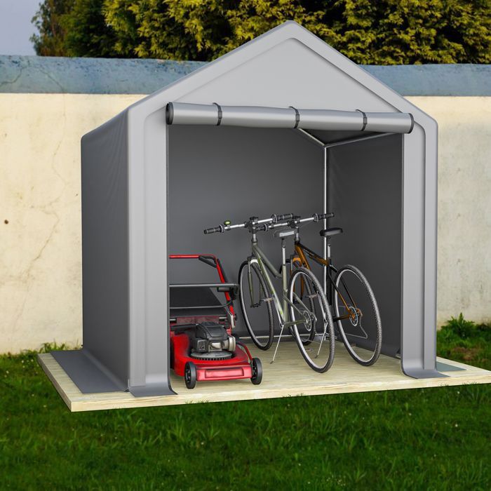 Garage à vélos 190x170x200 cm, abri de jardin / remise de rangement, structure acier galvanisé, bâche PE gris foncé