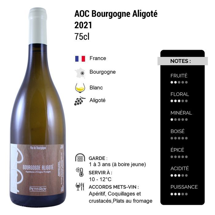 Maison Petit Roy Bourgogne Aligoté 2021 - Vino Blanco Borgoña (3x75cl)