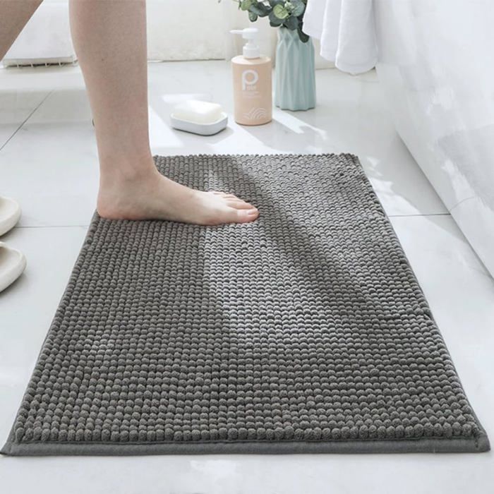 Alfombrilla de baño de chenilla suave - Absorbente y antideslizante - Alfombra de baño mullida, lavable a máquina - Etiqueta gris