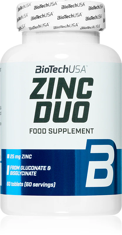 Comprimidos de suplemento alimentar BioTechUSA Zinc Duo para o bom funcionamento do organismo.