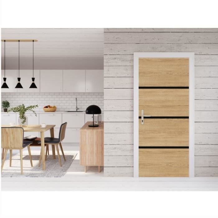 Kit de Rénovation de Porte - NORDLINGER PRO - 4 Feuilles 85 x 50 cm & 3 Profils Noirs 85 x 2 cm - Chêne Naturel