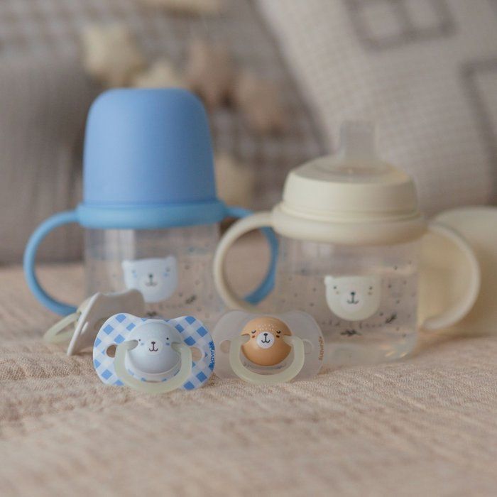 Babyfles met handvatten - SUAVINEX - NIGHT&DAY WILD&FREE - 150 ml - 6 maanden en ouder - Grijs
