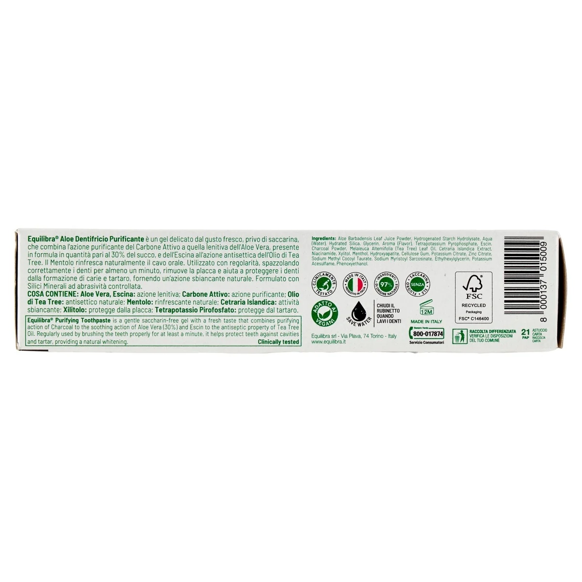 EQUILIBRA Equilibra Pasta de dentes de limpeza com Aloe Vera 75 ml higiene oral