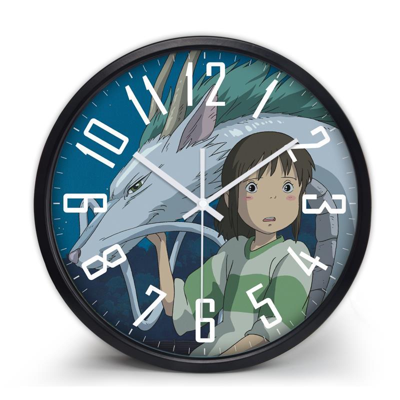 Spirited Away klok, Hayao Miyazaki wandklok, stille metalen klok voor kinderkamer, museum, park, hotelthema, decoratieve klok