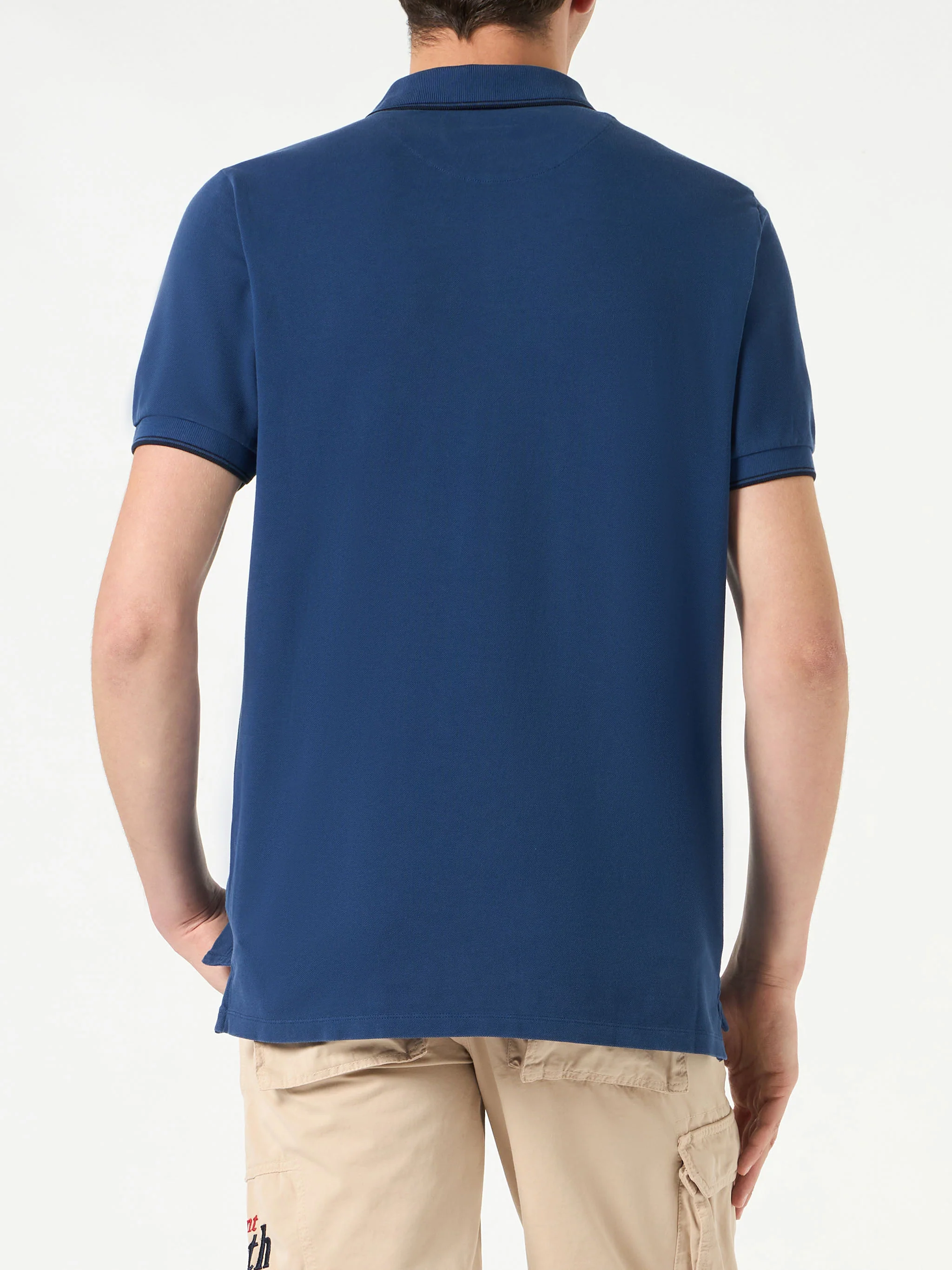 Blauwe piqué denim poloshirt met St. Barth-logo