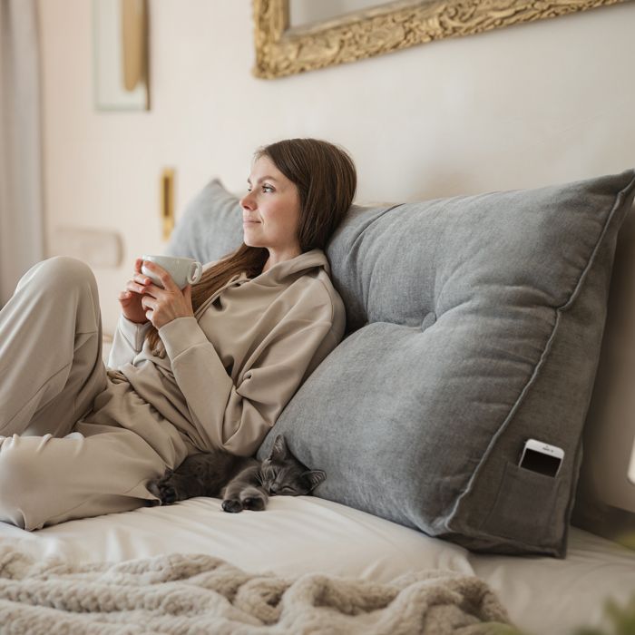 BJÖRN & SCHILLER Triangular back cushion 140×50×20 cm grey — reading cushion and lumbar support