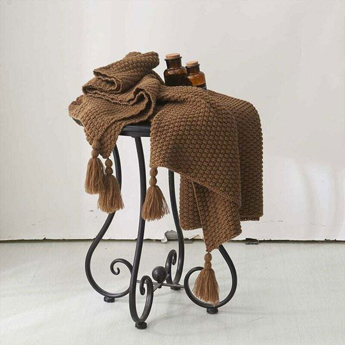 Manta de punto para sofá, colcha, mantel, cálida y suave, estilo nórdico, con flecos hechos a mano.
