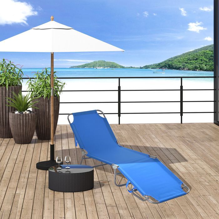 Outsunny - chaise longue - transat - Métal - 187x55x24cm - Bleu