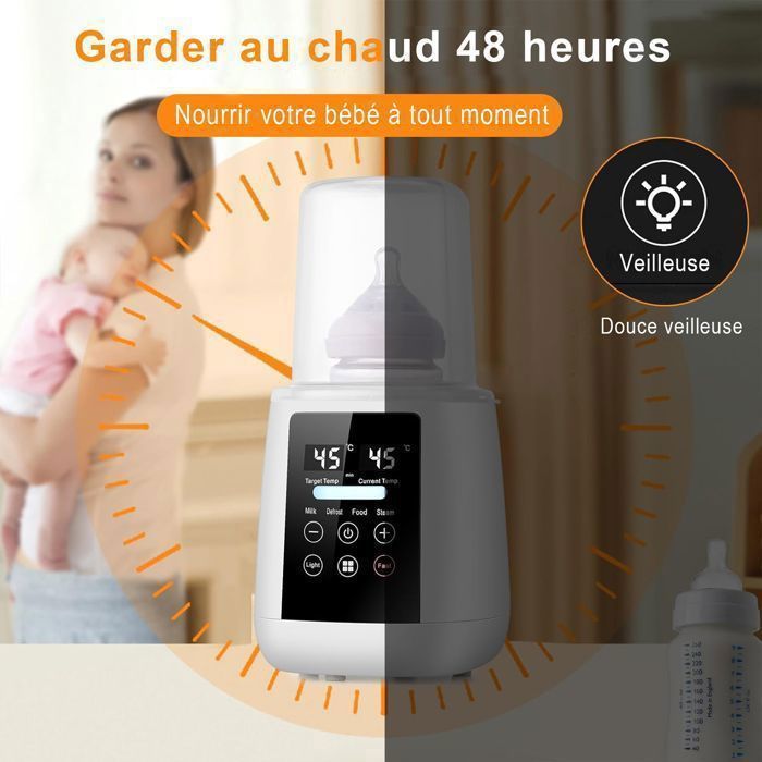 Chauffe Biberon, Stérilisateur Biberon 6 en 1avec Minuterie Numérique Contrôle intelligent de la Température et Arrêt Automatique