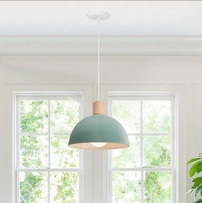 Lustre Suspension - IDEGU - Rétro - Métal Bois - Ø 20CM - Vert - E27