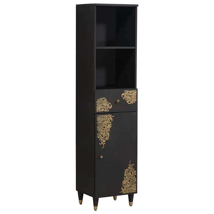 Schwarzes 5-teiliges Badezimmermöbelset mit Schublade, SARAZYJ, moderner WC-Schrank, Schwarz E1251