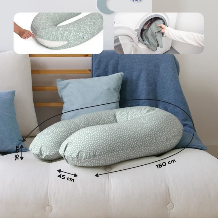 doomoo Coussin de Grossesse et Coussin d'Allaitement Buddy, Ultra Confort, Certifié Oeko-Tex, Cloudy Kaki