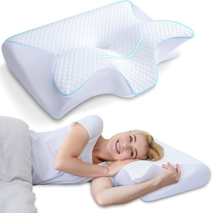 Kussen van traagschuim, ergonomische neksteun, orthopedisch kussen voor pijnverlichting, 60 x 35 x 13 cm, wit