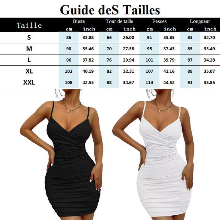 Vestido de mujer, sexy vestido ajustado de verano con escote en V, tirantes finos y minivestido plisado - Negro