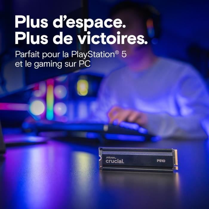 CRUCIAL - P510 - SSD interno - 1 TB - PCIe Gen4 NVMe M.2 - Con dissipatore di calore - Velocità di lettura fino a 1100 MB/s - CT1000P510SSD5