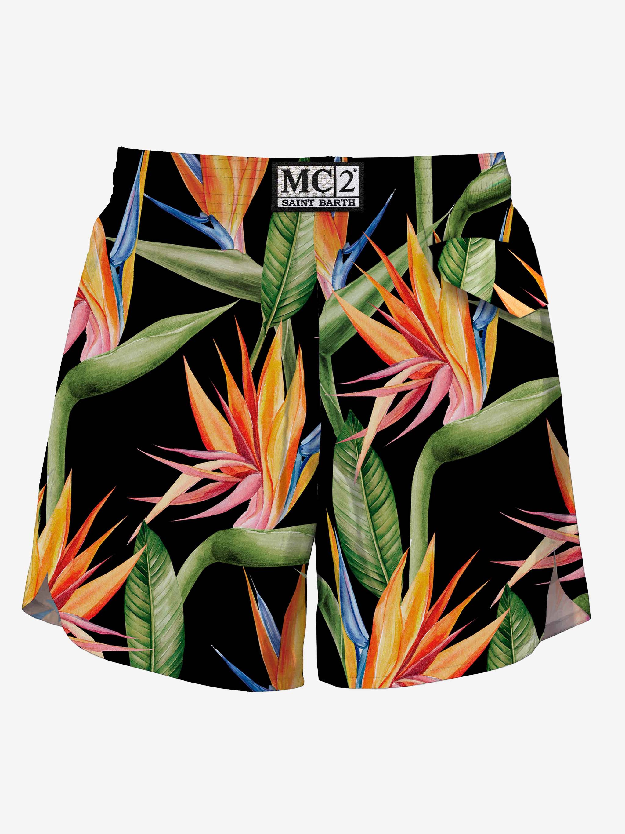 Zwarte midi-badpak met bloemenprint