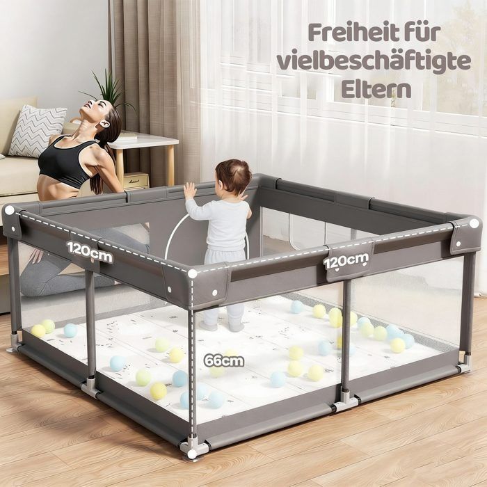 Parque infantil para bebés, 120 x 120 cm, barrera de seguridad con malla, ideal para uso en interiores, parque infantil grande.