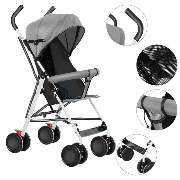 XUANYU Stroller - City Stroller - Compact Stroller - With Cotton Mat + Mosquito Net - Grey