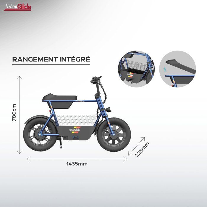 Bicicletta elettrica senza pedali - URBANGLIDE - Thunder 160 - Autonomia di 30 km - Velocità di 25 km/h - Freni a disco
