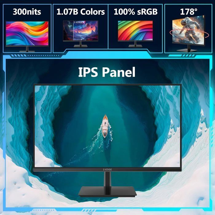 Monitor da gioco per PC Z-EDGE U27P4K da 27 pollici IPS 4K UHD (3840x2160), FreeSync, formato 16:9, 60Hz, 5ms, 2 porte HDMI 2.0 e 2 porte DisplayPort 1.4