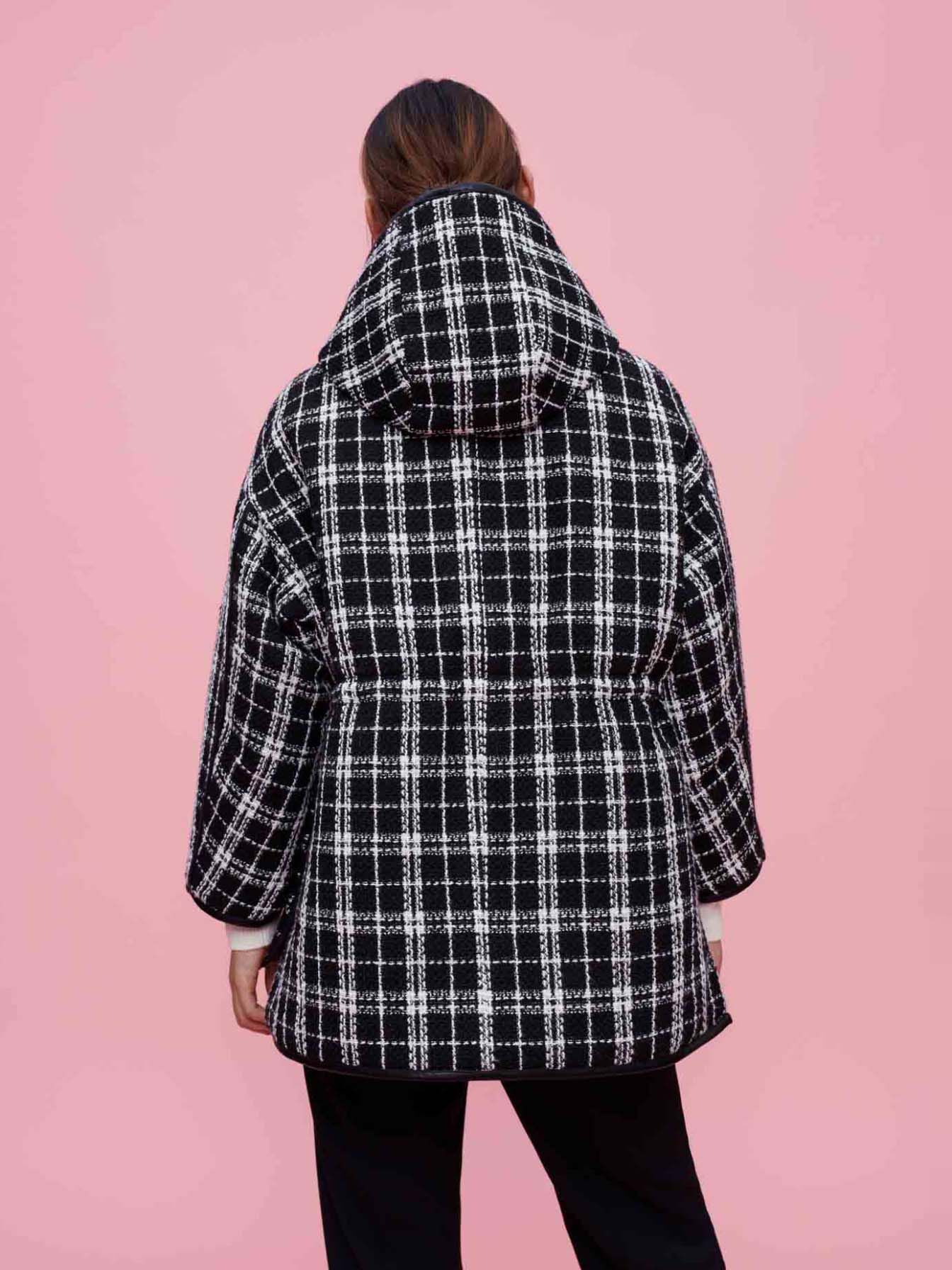 Jachetă reversibilă din puf de tweed cu glugă - Negru