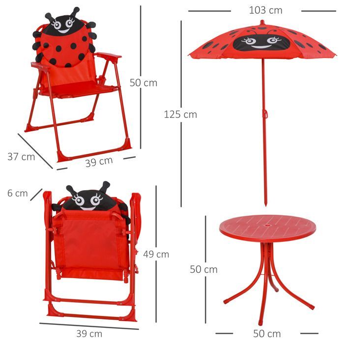 Outsunny - Conjunto de muebles de jardín infantiles - Metal - 50x50x46cm - Rojo