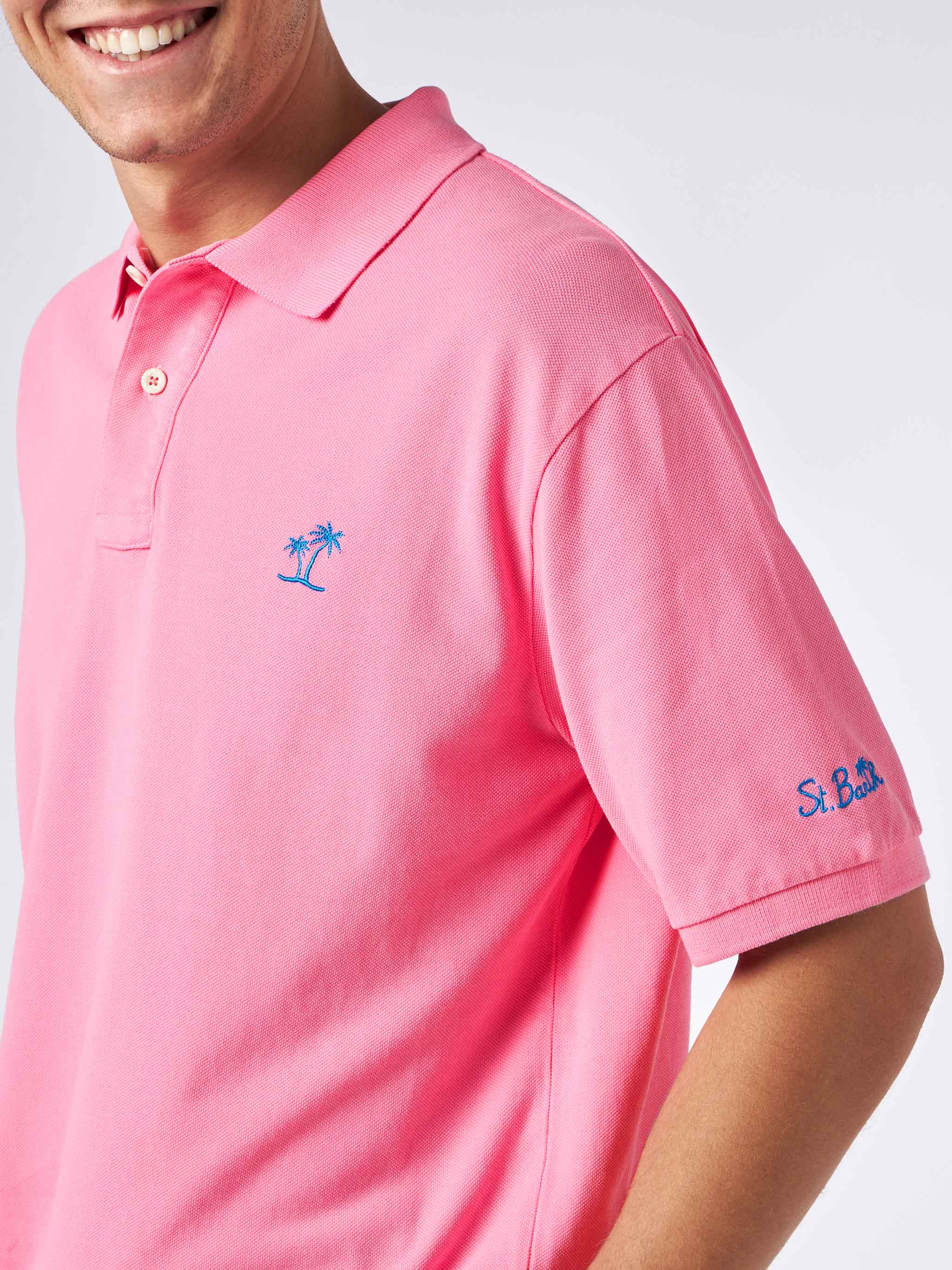 Polo rosa de piqué para hombre con logo de St. Barth y efecto vintage.
