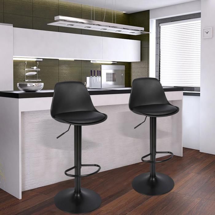 VARIVIDA 2-teiliger Barhocker aus PU und Metall, Tresenstuhl (Schwarz)