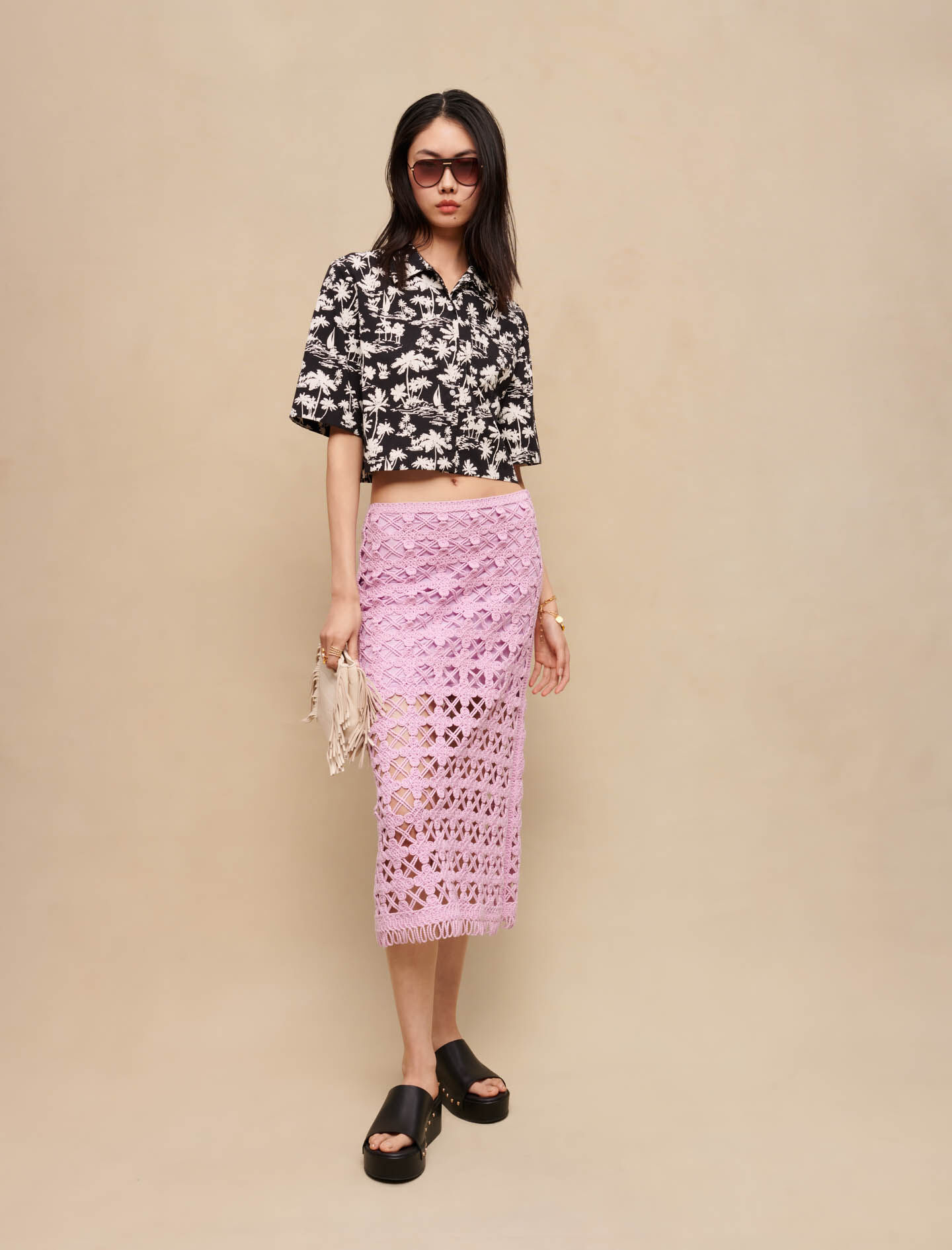 Kort shirt met palmprint - Palmier noir