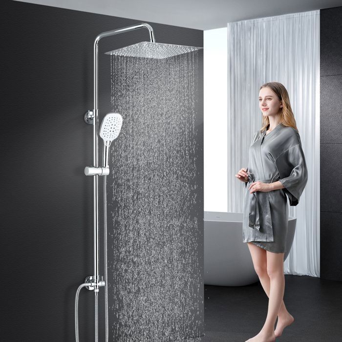 Coluna de chuveiro cromada de 8 polegadas, conjunto de chuveiro em aço inoxidável com ducha.
