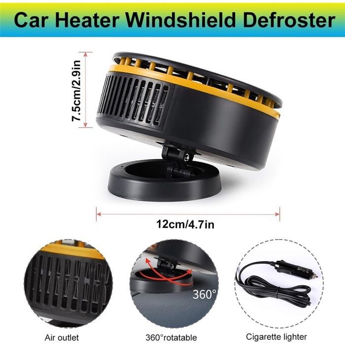 Chauffe Voiture Portable 12V 150W, Désembuage de la Voiture, Chauffage et Refroidissement Rapide 2 en 1, avec Prise Allume-Cigare