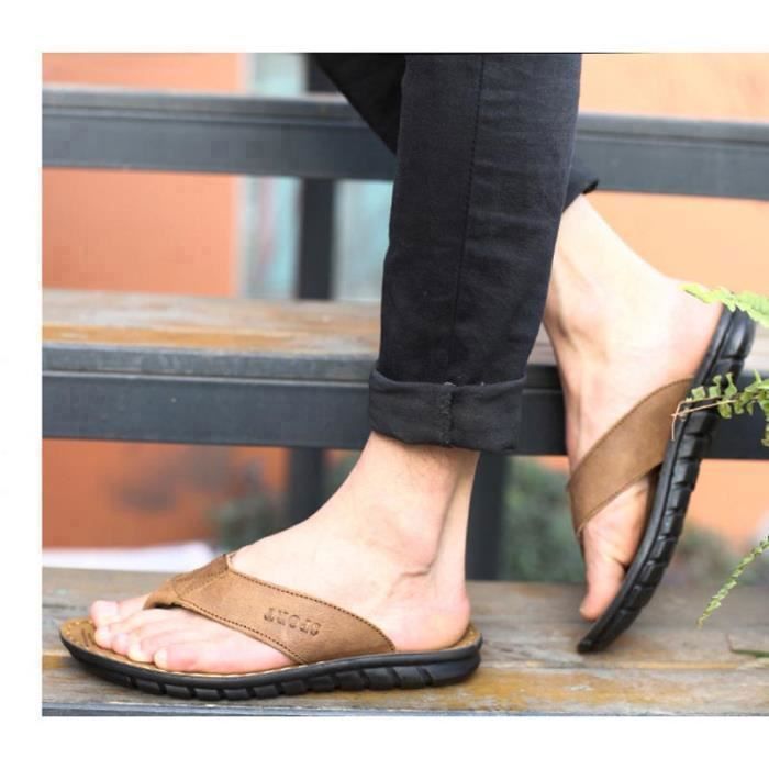 Chanclas de cuero para hombre, antideslizantes, cómodas, ideales para el verano, la piscina y la playa.