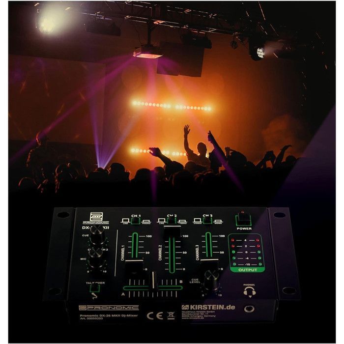 Pronomic DX-26 MKII 3-Channel Mixer - Talkover Function, Headphones and Microphone - DJ Sound System Discovery Pack