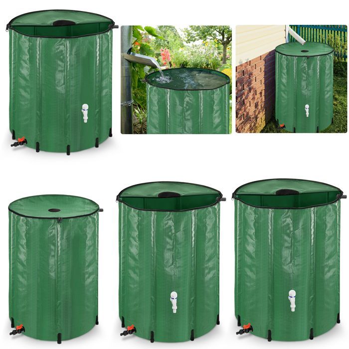 Depósito de agua de lluvia plegable de 200 litros - XMTECH - Verde - Depósito de agua para jardín con grifo de drenaje