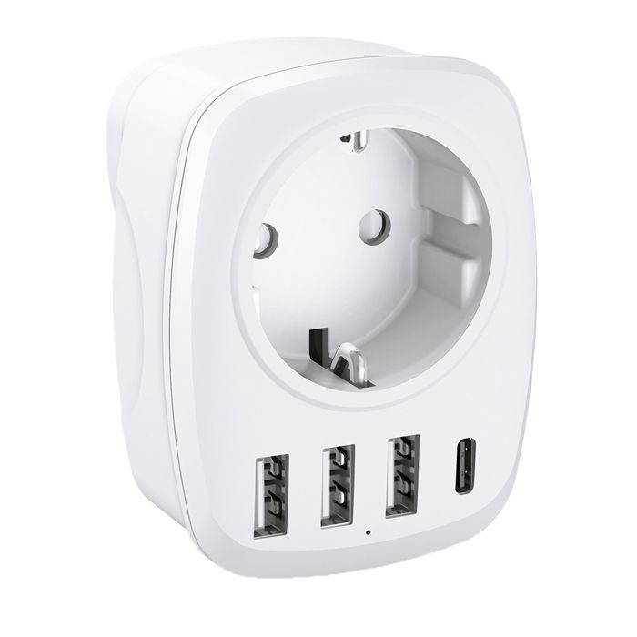 Adaptateur voyage UE/UK - 4 ports USB - Blanc - Voltman