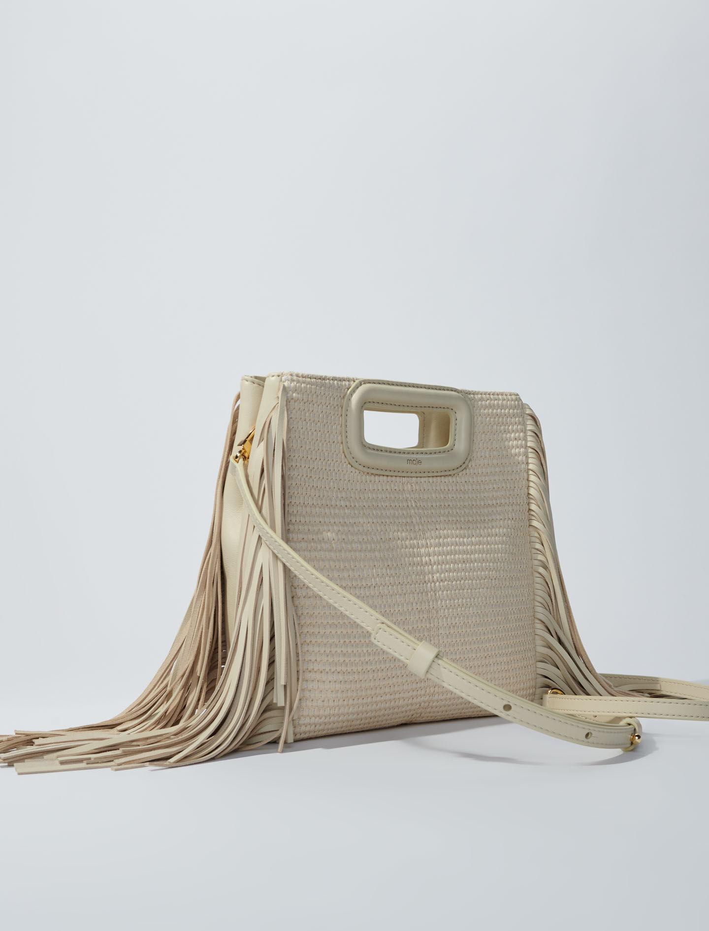 Middelgrote tas van stof en raffia - Beige