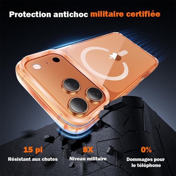Coque iPhone 17 Pro Max aimantée MagSafe,verre trempé,protège-caméra,antichoc TPU bumper,transparent,anti-jaunissement,Hard PC Back