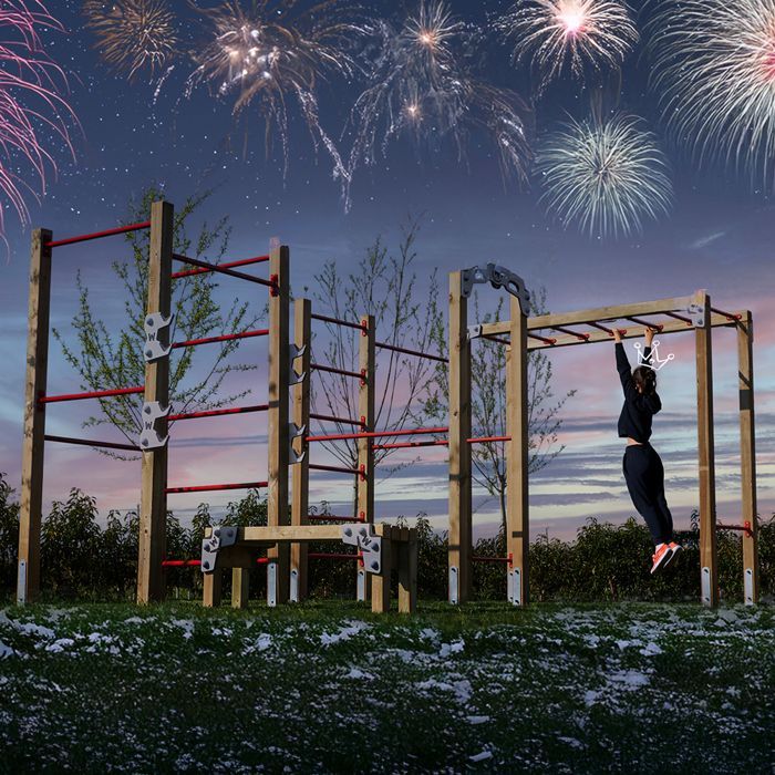 Aire de jeux & station fitness WICKEY FIT Cross1085–toboggan 300 cm&échelle suspendue–structure calisthenics jardin –garantie 5 ans*