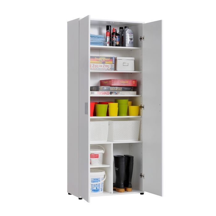 Armoire de rangement 2 portes - Armoire de bureau 6 étagères - 75x35x184 cm - Meuble de rangement - Blanc