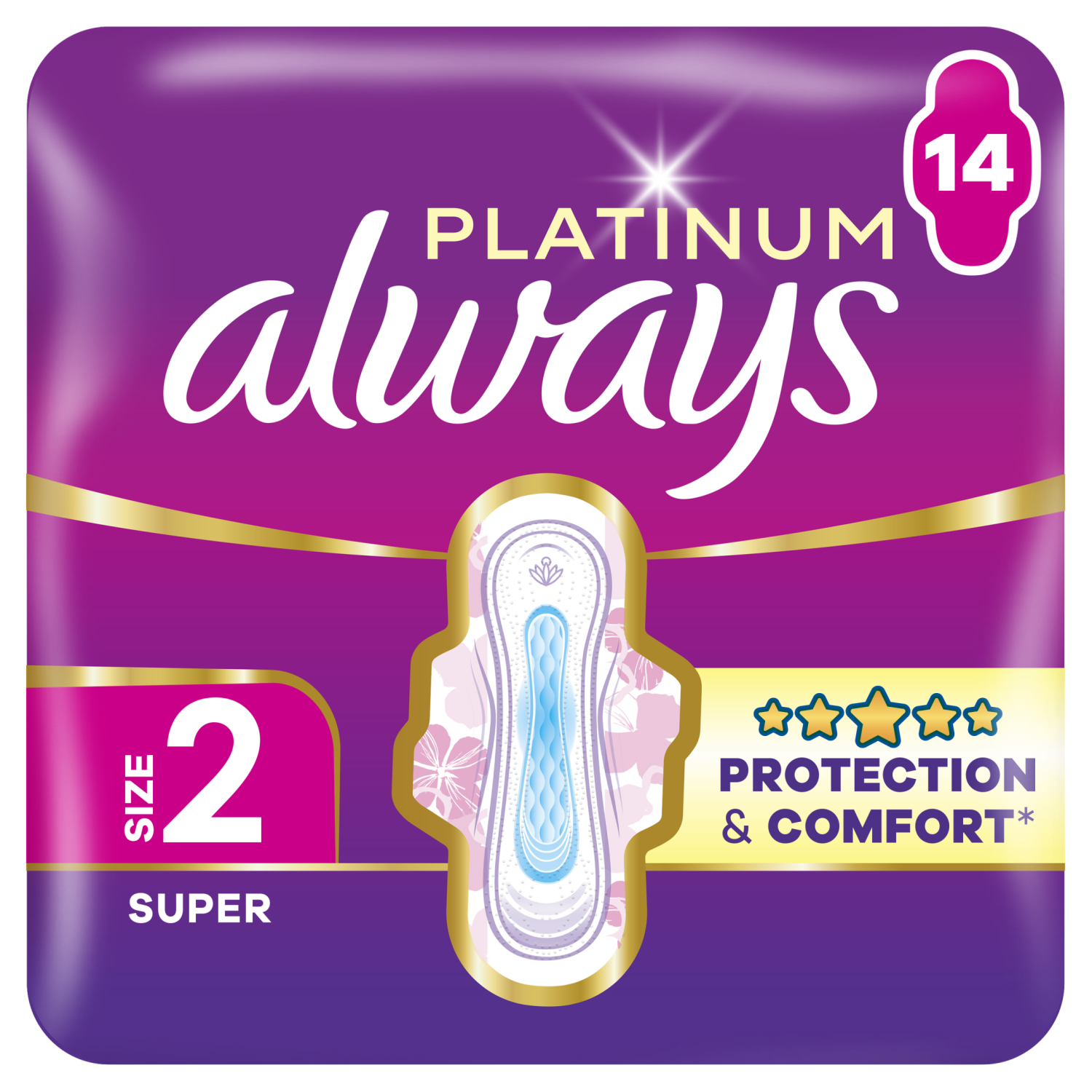Always maandverband met vleugels, 14 stuks, platina.