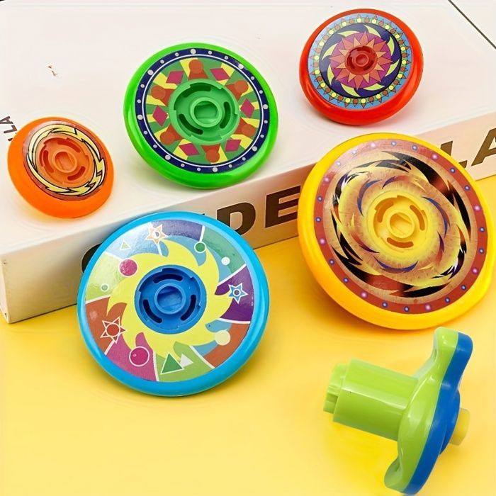 5-Piece Stackable Spinning Tops with Launcher, Colorful Competition Game for Kids, Birthday Party Gift