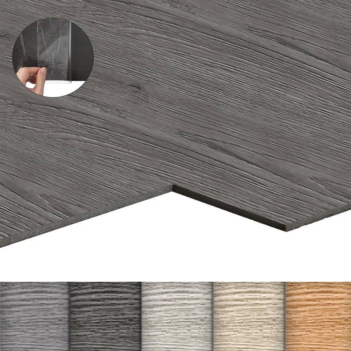 Suelo vinílico autoadhesivo de PVC LZQ con efecto madera, 18 piezas, 2,51 m² de baldosas vinílicas adhesivas, color roble gris oscuro.