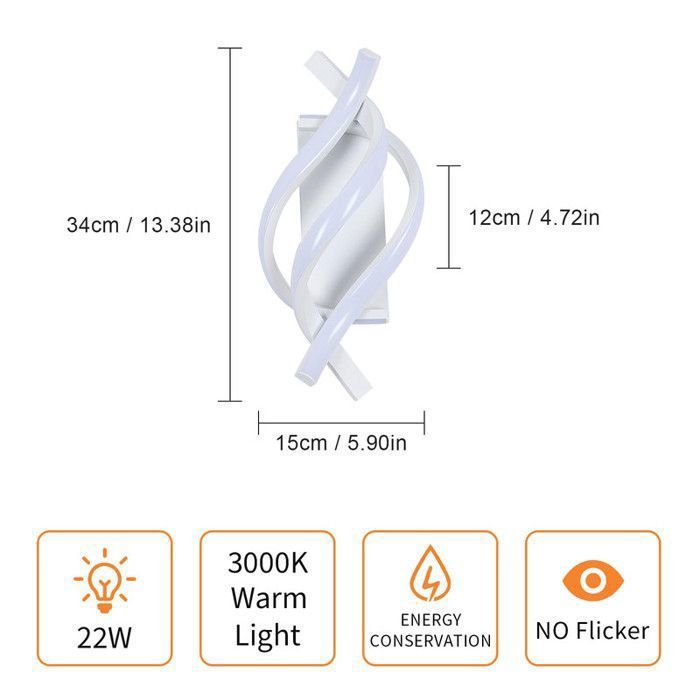 DELIPOP Applique Murale LED 22W 3000K Blanc Lampe murale intérieur moderne pour Chambre Couloir - Design incurvée - Lumière blanche