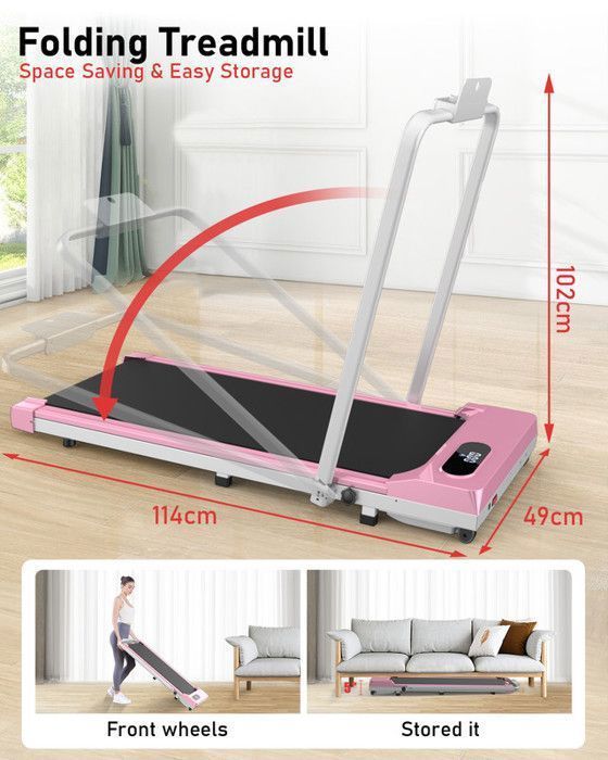 2-in-1 opvouwbare roze loopband - elektrische rolband - loopvlak 1-8 km/u - met afstandsbediening en lcd-scherm