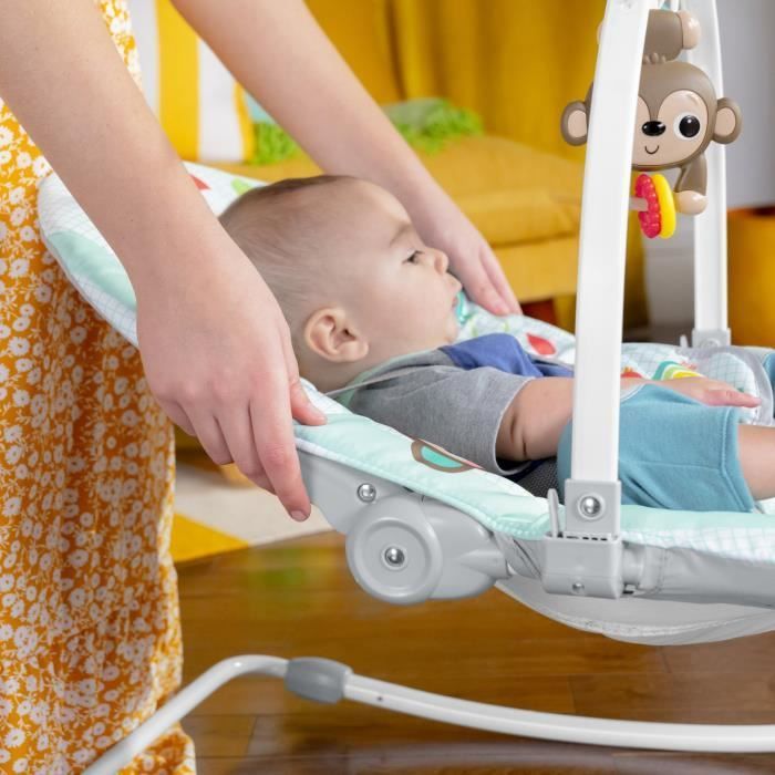 BRIGHT STARTS Rainbow Convertible Baby Bouncer, Blue, Soothing Vibrations, 2 Recline Positions, 0M + up to 18 kg