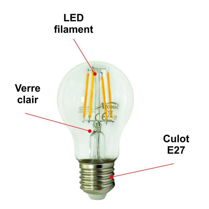 Pacote com 10 lâmpadas de filamento LED E27 6W 750lm 2700K - 2 anos de garantia