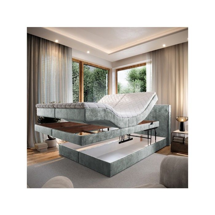 POSITANO Letto matrimoniale 180x200 - Set relax elettrico in tessuto grigio chiaro